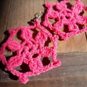 Pink hand crocheted earrings